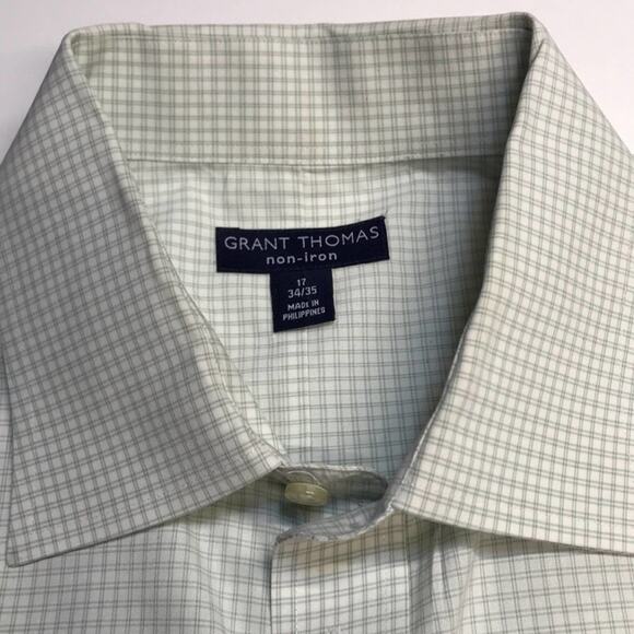 GRANT THOMAS Mens 17 - 34/35 Green Dress Shirt - Picture 3 of 3